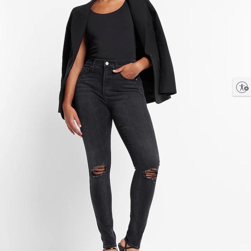 Express High Waisted Black Ripped Skinny Jeans